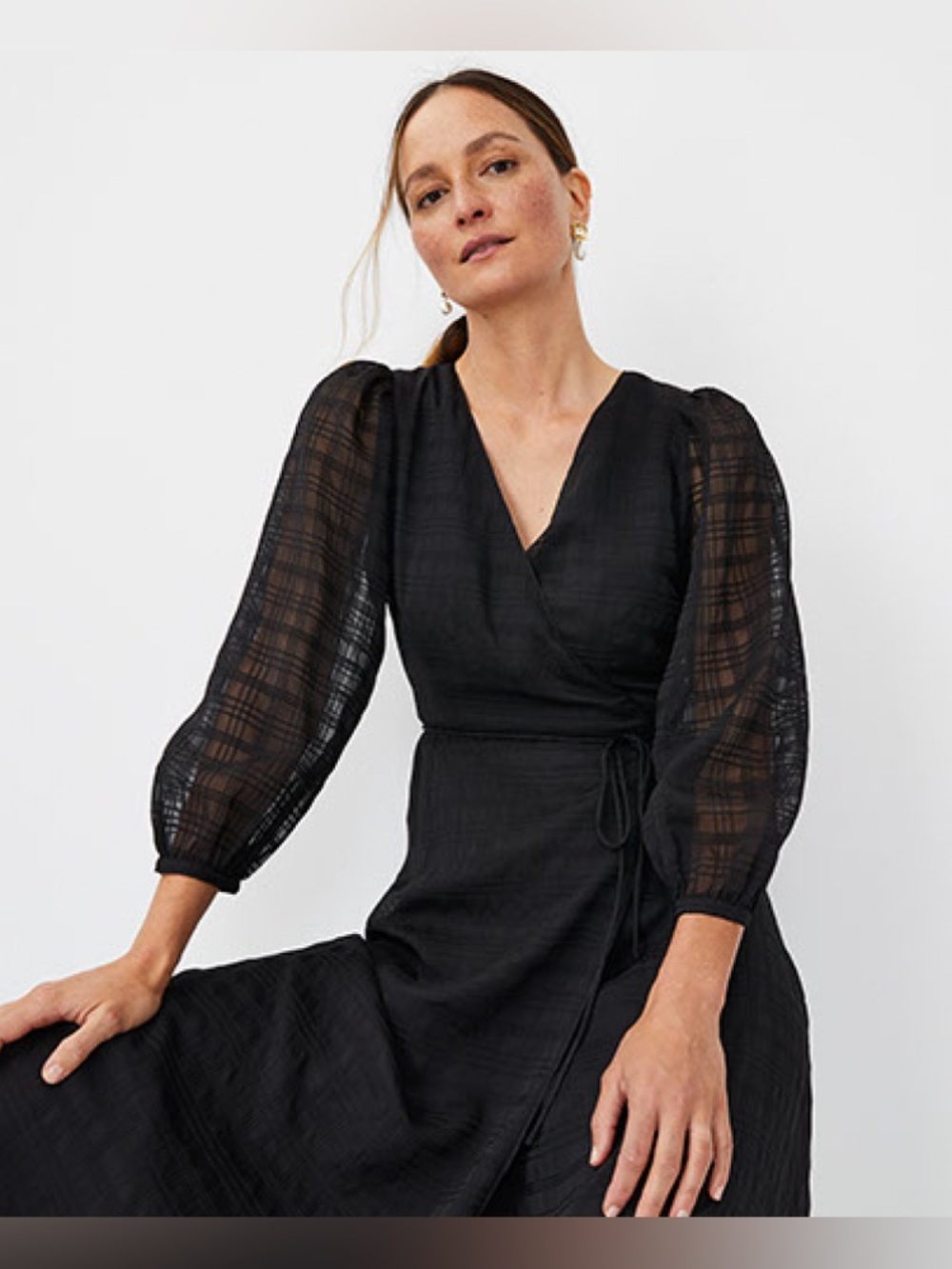 Ann Taylor Black Plaid Wrap Midi Dress Size 10 NWT Rhinestone Buttons